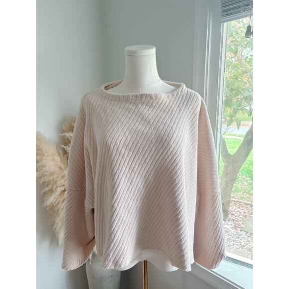 Free People I Can't Wait Cropped Sweater Size Medium Oversized Ribbed Dolman - Picture 3 of 11